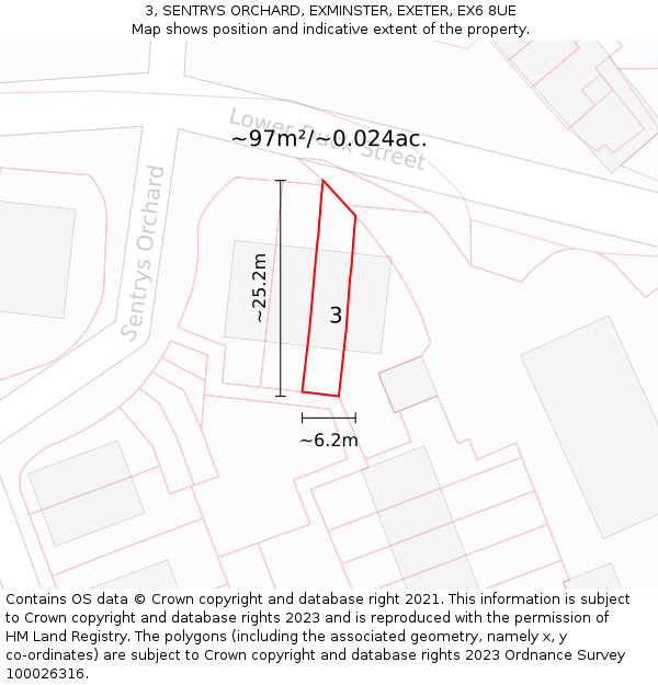 3, SENTRYS ORCHARD, EXMINSTER, EXETER, EX6 8UE: Plot and title map
