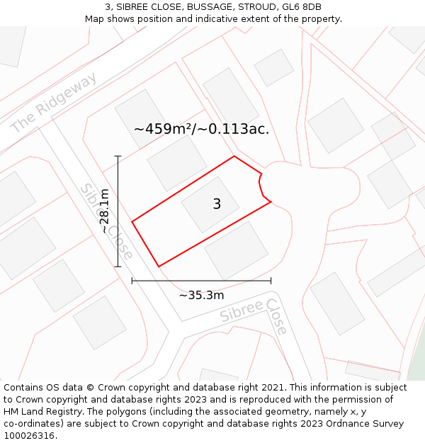 3, SIBREE CLOSE, BUSSAGE, STROUD, GL6 8DB: Plot and title map