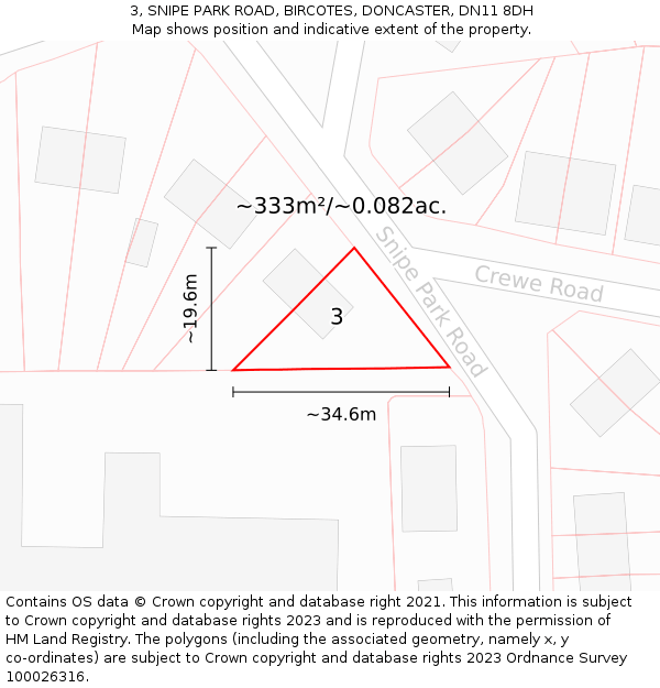 3, SNIPE PARK ROAD, BIRCOTES, DONCASTER, DN11 8DH: Plot and title map