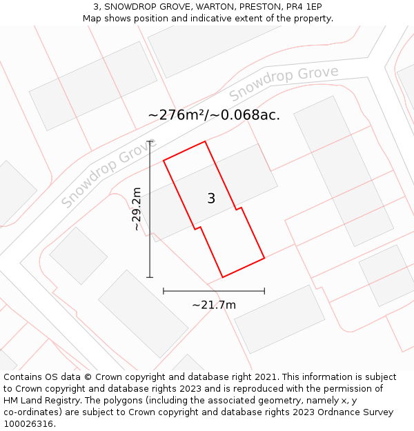 3, SNOWDROP GROVE, WARTON, PRESTON, PR4 1EP: Plot and title map