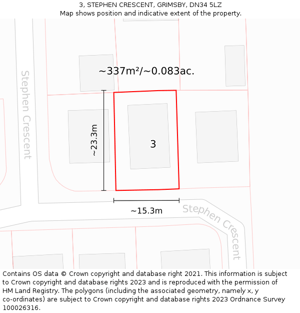 3, STEPHEN CRESCENT, GRIMSBY, DN34 5LZ: Plot and title map