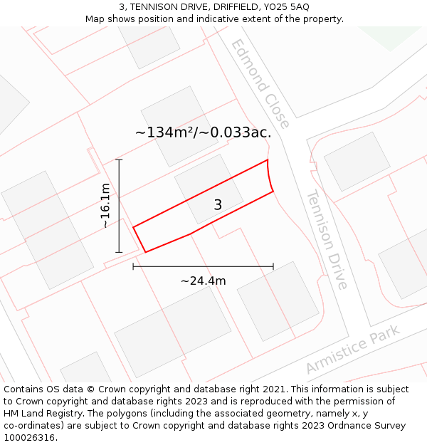 3, TENNISON DRIVE, DRIFFIELD, YO25 5AQ: Plot and title map