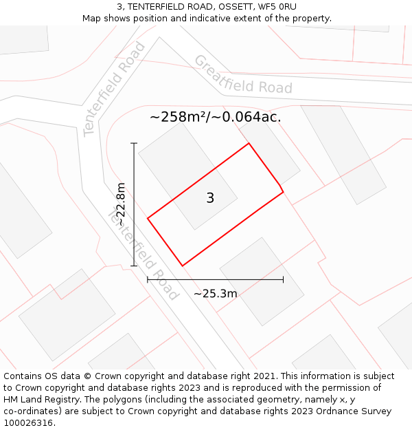 3, TENTERFIELD ROAD, OSSETT, WF5 0RU: Plot and title map