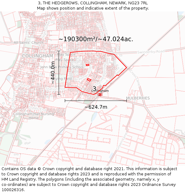3, THE HEDGEROWS, COLLINGHAM, NEWARK, NG23 7RL: Plot and title map