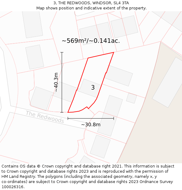3, THE REDWOODS, WINDSOR, SL4 3TA: Plot and title map