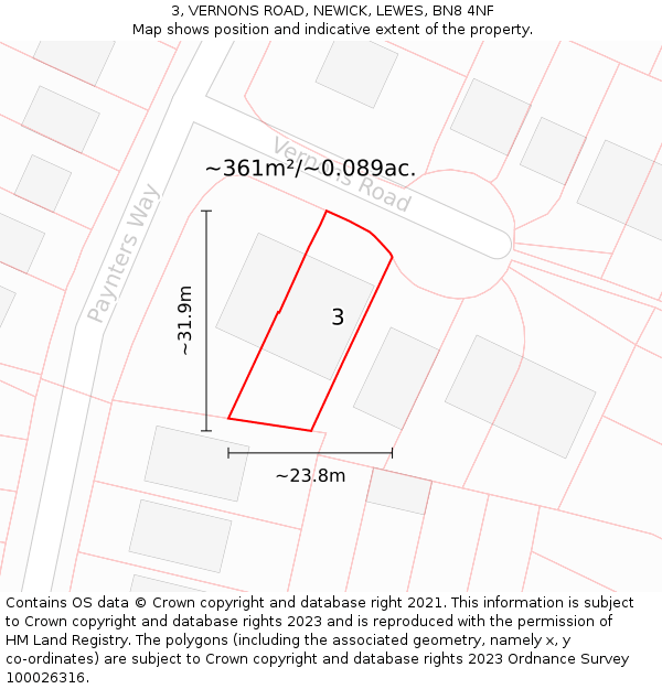 3, VERNONS ROAD, NEWICK, LEWES, BN8 4NF: Plot and title map
