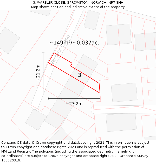 3, WARBLER CLOSE, SPROWSTON, NORWICH, NR7 8HH: Plot and title map
