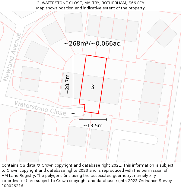 3, WATERSTONE CLOSE, MALTBY, ROTHERHAM, S66 8FA: Plot and title map