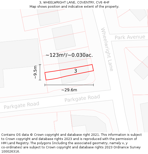 3, WHEELWRIGHT LANE, COVENTRY, CV6 4HF: Plot and title map