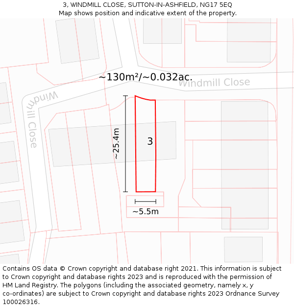 3, WINDMILL CLOSE, SUTTON-IN-ASHFIELD, NG17 5EQ: Plot and title map