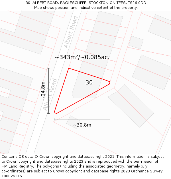 30, ALBERT ROAD, EAGLESCLIFFE, STOCKTON-ON-TEES, TS16 0DD: Plot and title map
