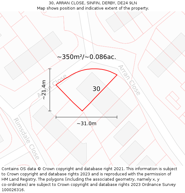 30, ARRAN CLOSE, SINFIN, DERBY, DE24 9LN: Plot and title map