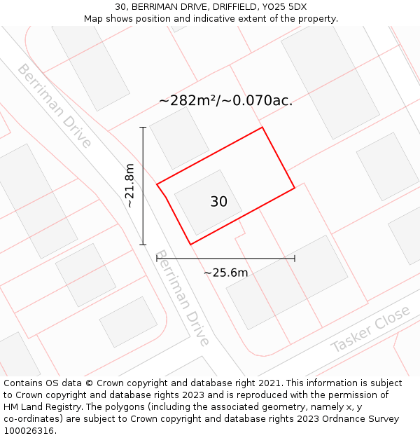 30, BERRIMAN DRIVE, DRIFFIELD, YO25 5DX: Plot and title map