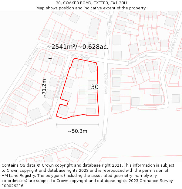 30, COAKER ROAD, EXETER, EX1 3BH: Plot and title map