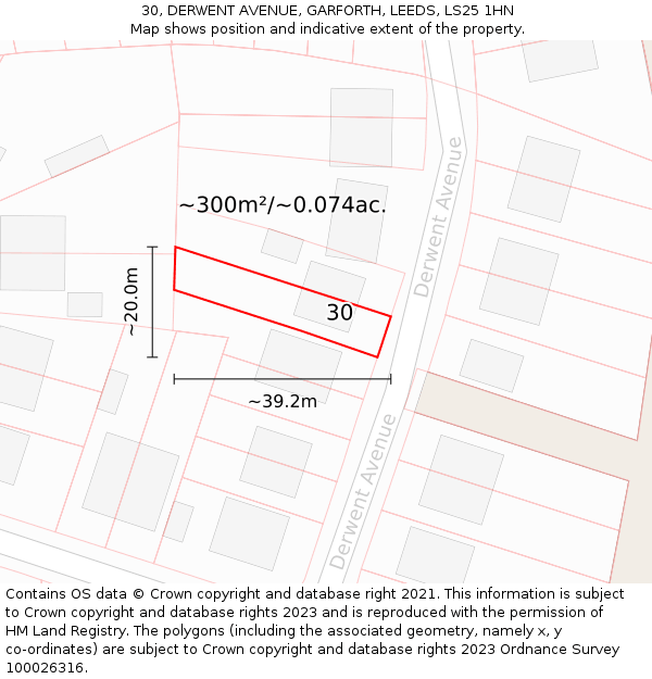30, DERWENT AVENUE, GARFORTH, LEEDS, LS25 1HN: Plot and title map