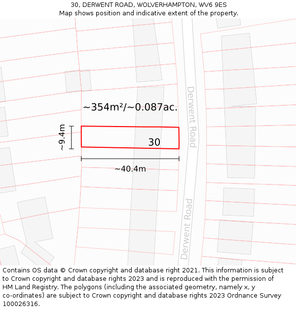 30, DERWENT ROAD, WOLVERHAMPTON, WV6 9ES: Plot and title map