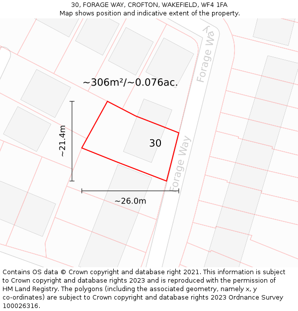 30, FORAGE WAY, CROFTON, WAKEFIELD, WF4 1FA: Plot and title map