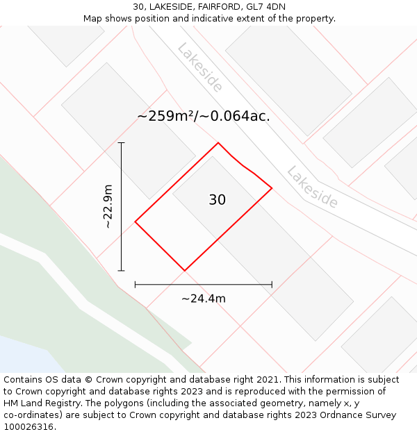 30, LAKESIDE, FAIRFORD, GL7 4DN: Plot and title map