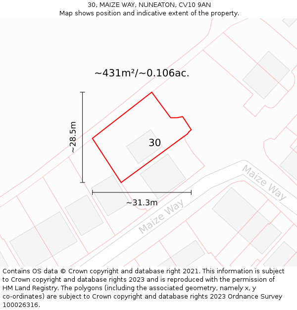 30, MAIZE WAY, NUNEATON, CV10 9AN: Plot and title map