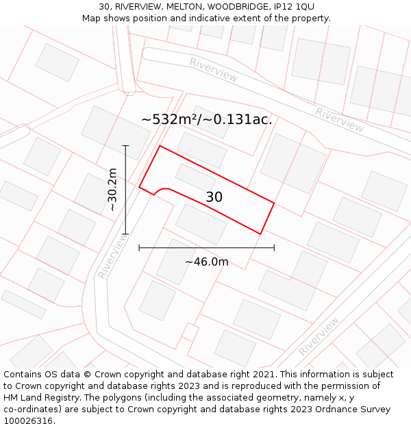 30, RIVERVIEW, MELTON, WOODBRIDGE, IP12 1QU: Plot and title map