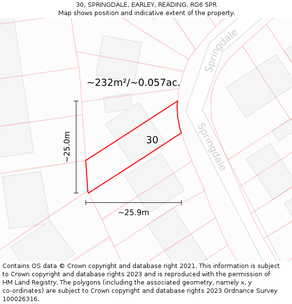 30, SPRINGDALE, EARLEY, READING, RG6 5PR: Plot and title map