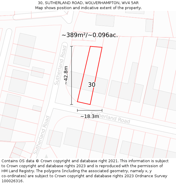 30, SUTHERLAND ROAD, WOLVERHAMPTON, WV4 5AR: Plot and title map