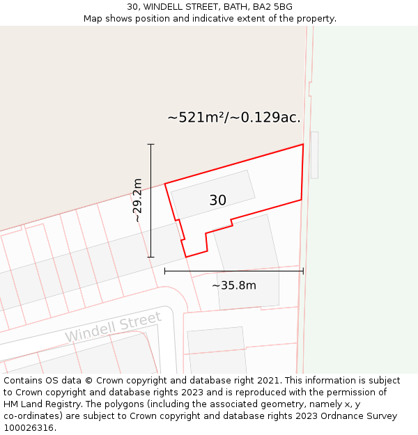 30, WINDELL STREET, BATH, BA2 5BG: Plot and title map