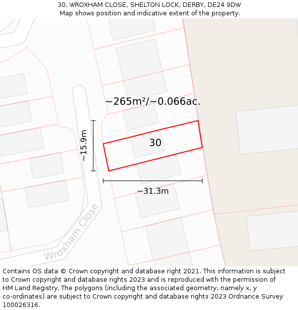 30, WROXHAM CLOSE, SHELTON LOCK, DERBY, DE24 9DW: Plot and title map