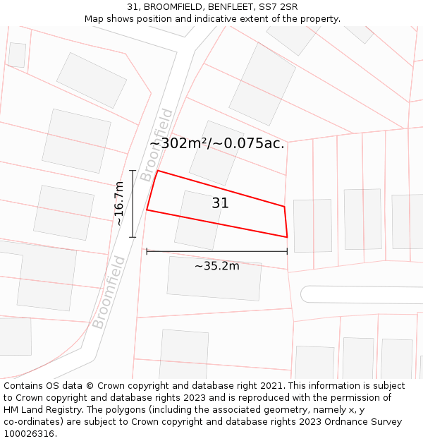 31, BROOMFIELD, BENFLEET, SS7 2SR: Plot and title map