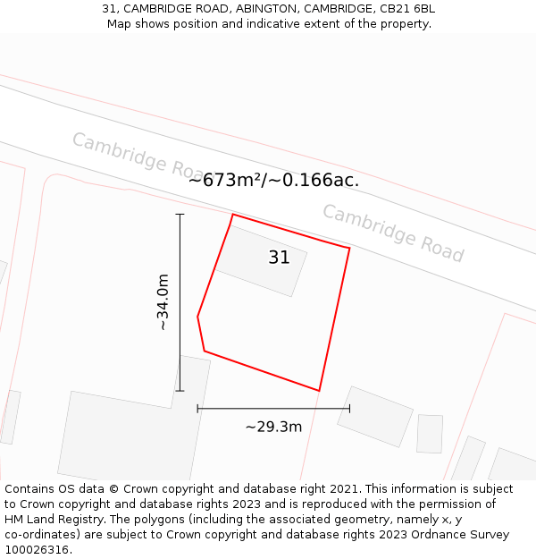 31, CAMBRIDGE ROAD, ABINGTON, CAMBRIDGE, CB21 6BL: Plot and title map