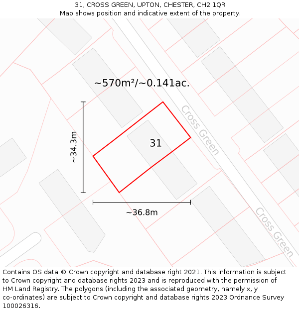 31, CROSS GREEN, UPTON, CHESTER, CH2 1QR: Plot and title map