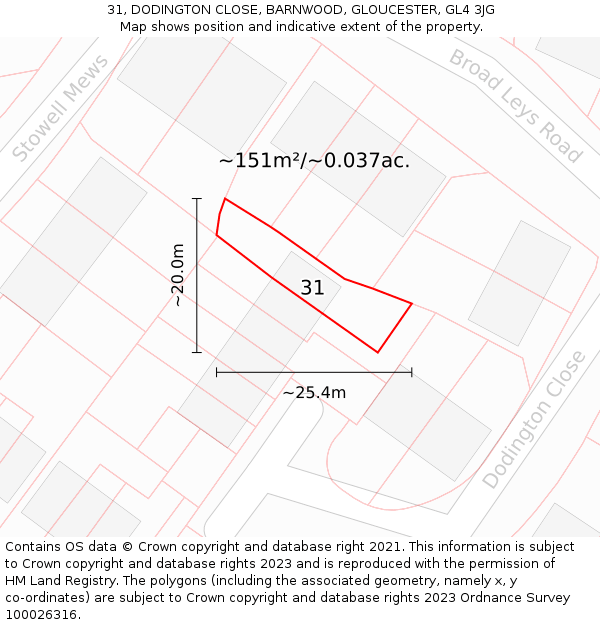 31, DODINGTON CLOSE, BARNWOOD, GLOUCESTER, GL4 3JG: Plot and title map