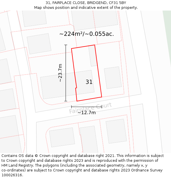 31, FAIRPLACE CLOSE, BRIDGEND, CF31 5BY: Plot and title map