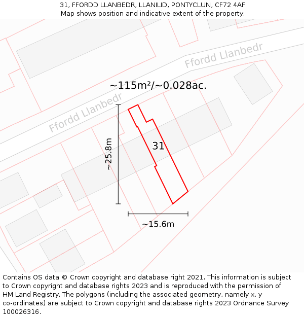 31, FFORDD LLANBEDR, LLANILID, PONTYCLUN, CF72 4AF: Plot and title map