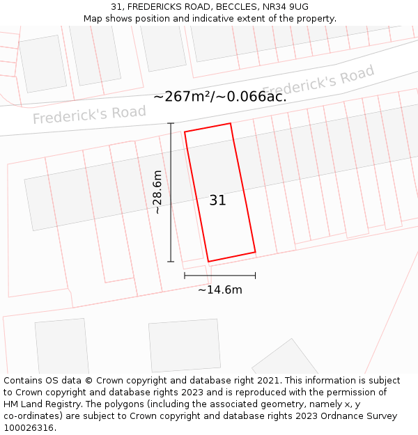 31, FREDERICKS ROAD, BECCLES, NR34 9UG: Plot and title map