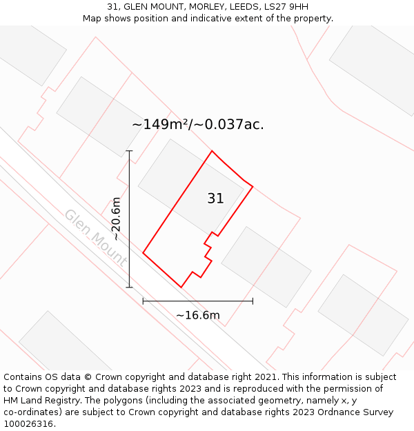 31, GLEN MOUNT, MORLEY, LEEDS, LS27 9HH: Plot and title map