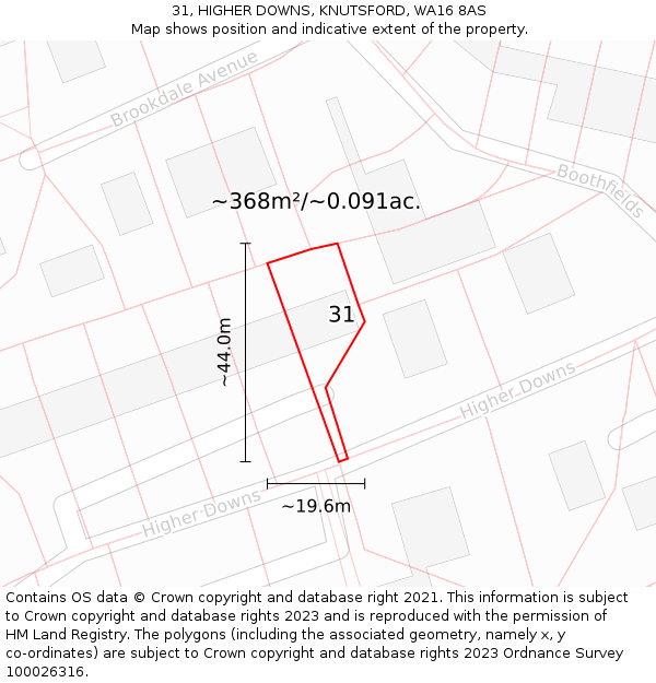 31, HIGHER DOWNS, KNUTSFORD, WA16 8AS: Plot and title map