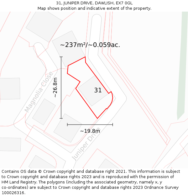 31, JUNIPER DRIVE, DAWLISH, EX7 0GL: Plot and title map