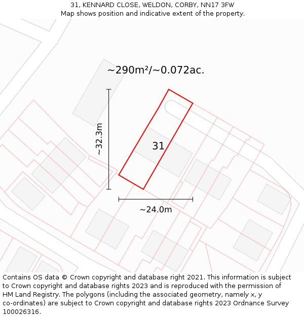 31, KENNARD CLOSE, WELDON, CORBY, NN17 3FW: Plot and title map