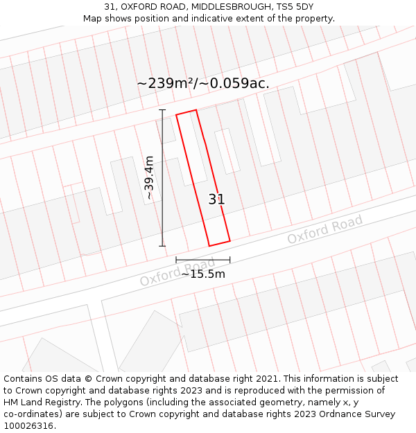 31, OXFORD ROAD, MIDDLESBROUGH, TS5 5DY: Plot and title map