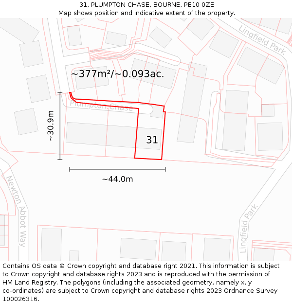 31, PLUMPTON CHASE, BOURNE, PE10 0ZE: Plot and title map