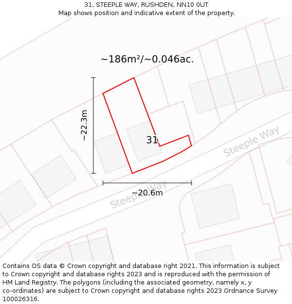 31, STEEPLE WAY, RUSHDEN, NN10 0UT: Plot and title map