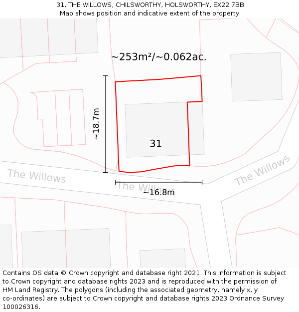 31, THE WILLOWS, CHILSWORTHY, HOLSWORTHY, EX22 7BB: Plot and title map