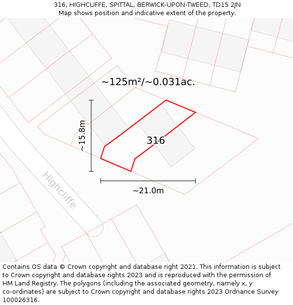 316, HIGHCLIFFE, SPITTAL, BERWICK-UPON-TWEED, TD15 2JN: Plot and title map