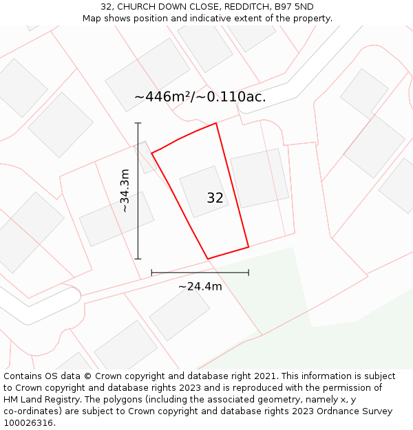 32, CHURCH DOWN CLOSE, REDDITCH, B97 5ND: Plot and title map