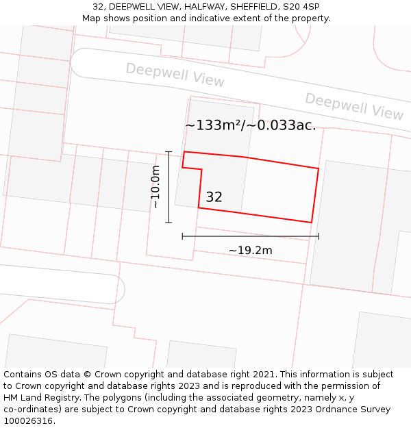 32, DEEPWELL VIEW, HALFWAY, SHEFFIELD, S20 4SP: Plot and title map