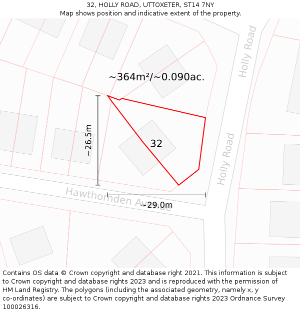 32, HOLLY ROAD, UTTOXETER, ST14 7NY: Plot and title map