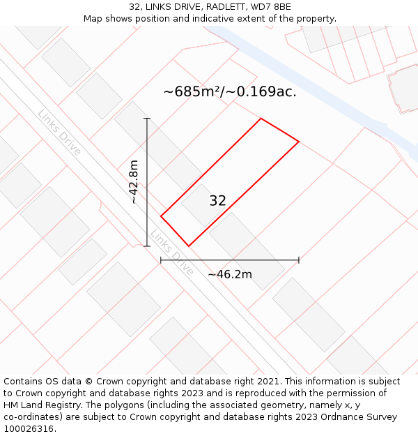 32, LINKS DRIVE, RADLETT, WD7 8BE: Plot and title map