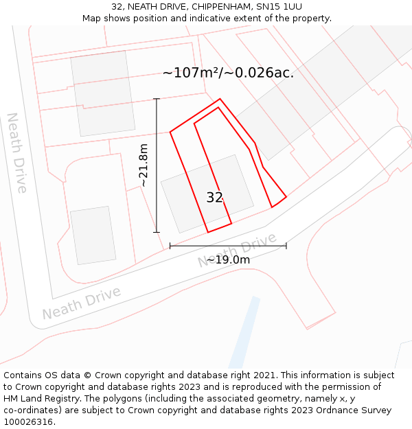 32, NEATH DRIVE, CHIPPENHAM, SN15 1UU: Plot and title map