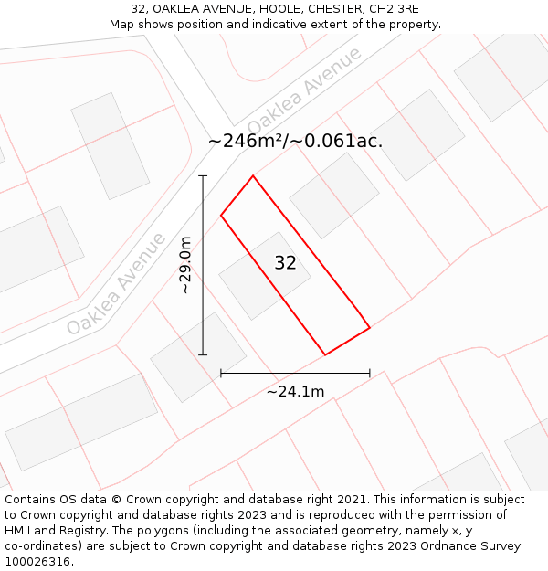32, OAKLEA AVENUE, HOOLE, CHESTER, CH2 3RE: Plot and title map